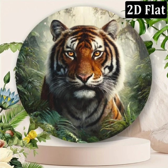 CIFBUY Tiger Willkommensschild aus Aluminium-Metall, Modernes Wanddekor mit Animal-Print für Innen und Außen, B/H: 20,32 x 20,32 cm, Mehrfarbig - Bild 1
