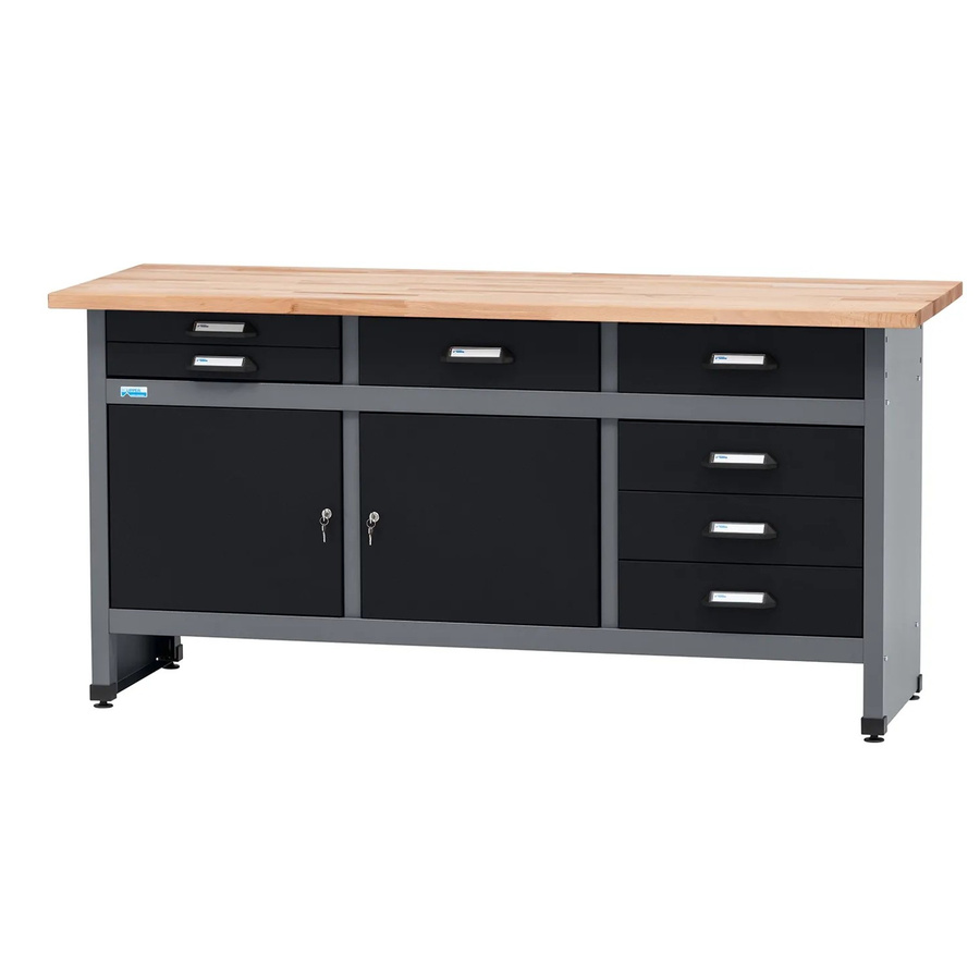 Küpper Werkbank mit 2 Türen und 7 Schubladen in Schwarz-Hellgrau, B/T/H: 170 x 60 x 84 cm - Bild 2