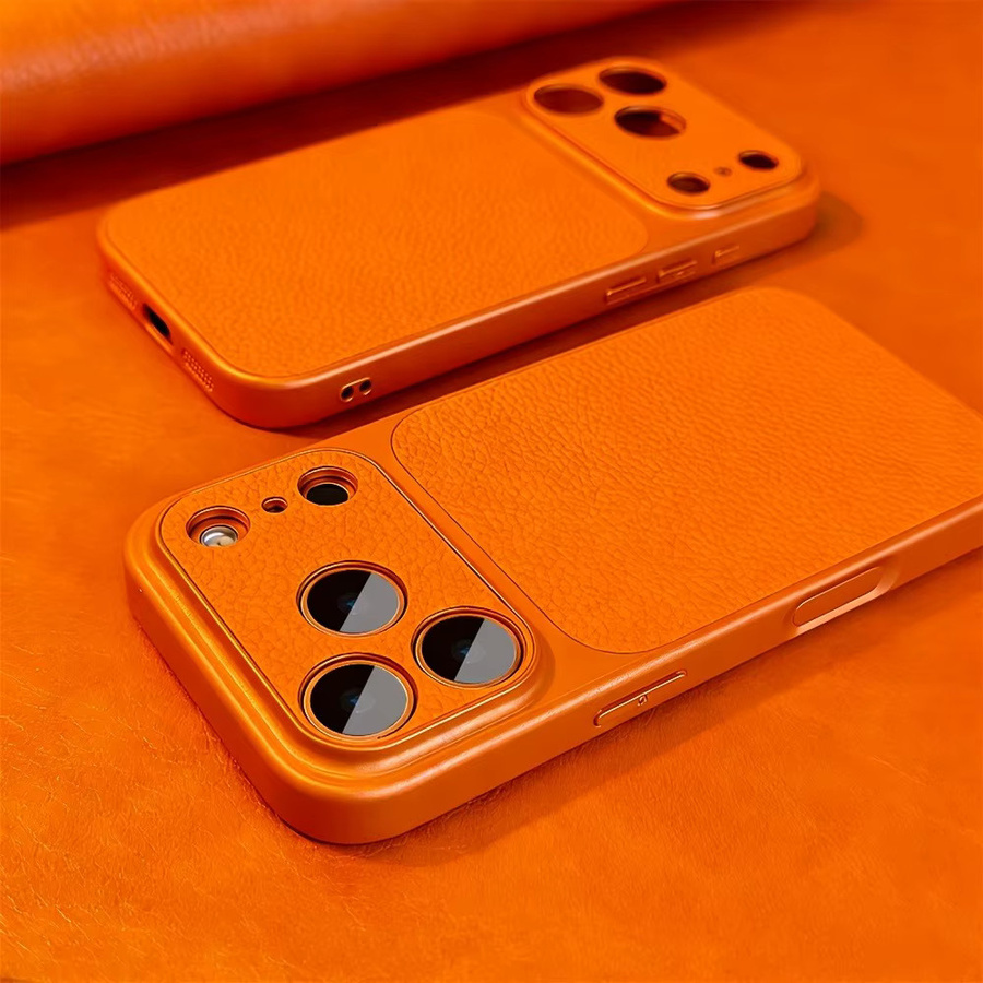 Stoßfeste Handyhülle mit Lichee-Muster für Apple iPhone 17 16 15 14 13 12 11 Pro Max in Grau und Orange - Bild 1