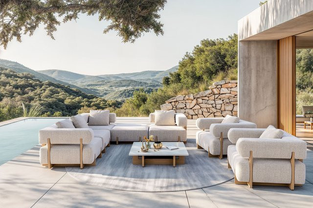 PLOSS Epoque XL Gartenlounge in Beige Cloud Weave mit Polstern aus Aluminium, Polyester und Schaumstoff - Bild 1