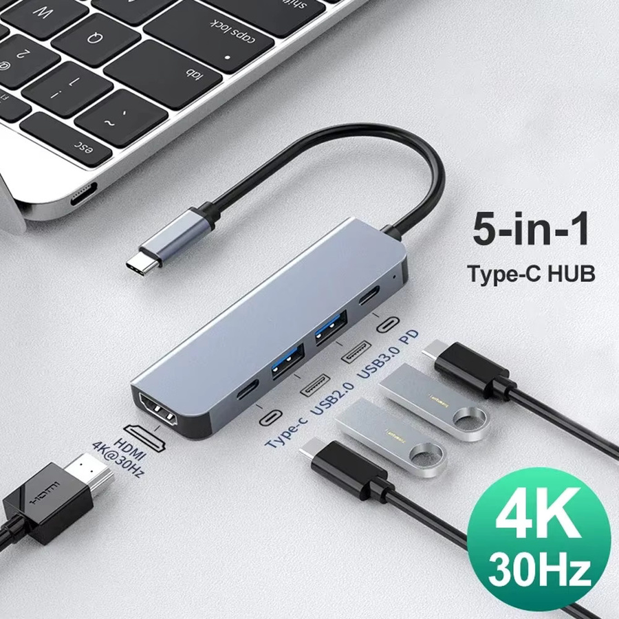 USB-C Hub Dockingstation mit 4K UHD und PD 100W Power Delivery, USB 3.1 Splitter Adapter in Silber für MacBook, Laptop, iPad und Huawei - Bild 2