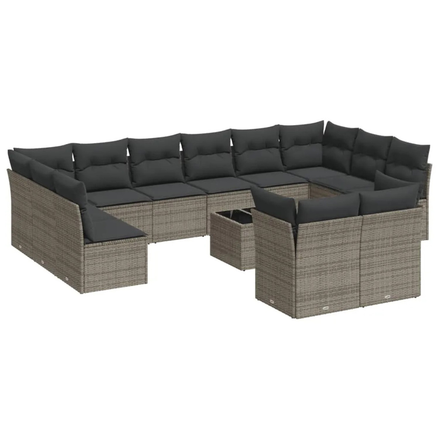 vidaXL 13-tlg. Garten-Sofagarnitur in U-Form aus Polyrattan mit Kissen in Grau - Bild 2
