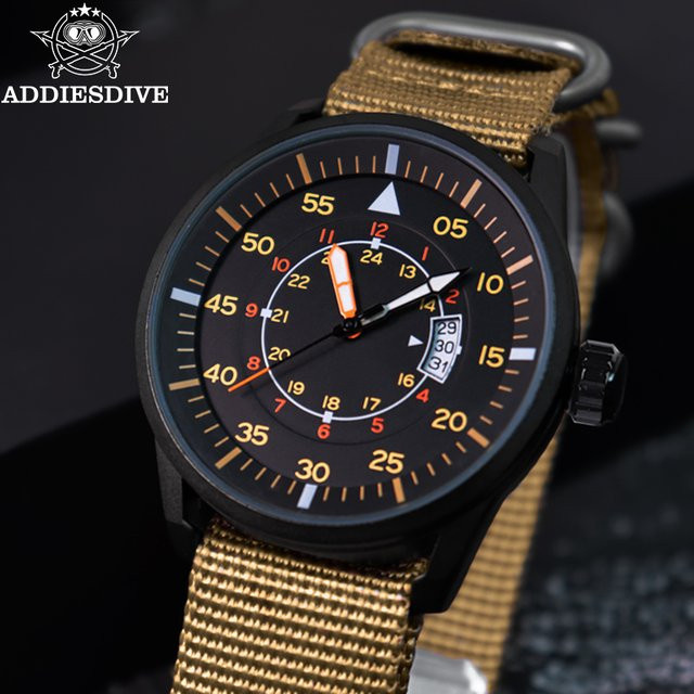 ADDIESDIVE Armbanduhr, Quarz, Grün, Textil/NATO, 5 ATM, Herren - Bild 1