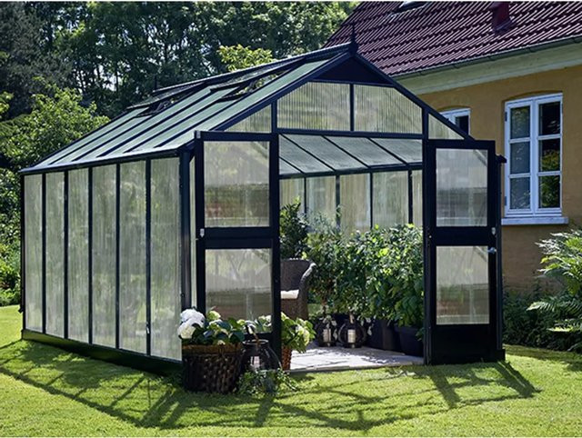 Juliana Gewächshaus Premium 13 aus Aluminium in Anthrazit mit Polycarbonat und Satteldach, 13 m² - Bild 1
