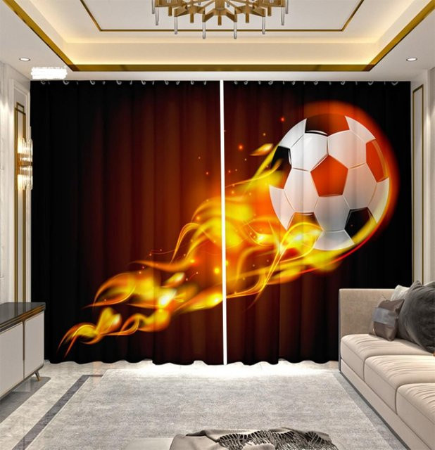 2-teiliger halbtransparenter Vorhang mit Fußball-Print von Yiran Furniture, schwarz, B: 150 cm, H: 166 cm - Bild 1