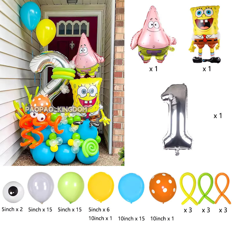 Potdemiel SpongeBob Schwammkopf Ballon Set für Kindergeburtstage mit Folienballons in Mehrfarbig - Bild 2