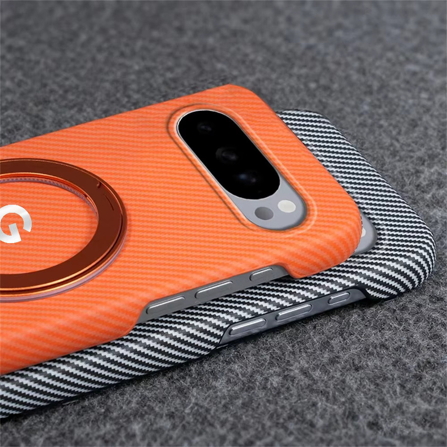 10A Business SLE magnetische Schutzhülle mit drehbarem Halter und Kohlefasermuster für Google Pixel 10 Pro XL und 9A in Orange - Bild 2