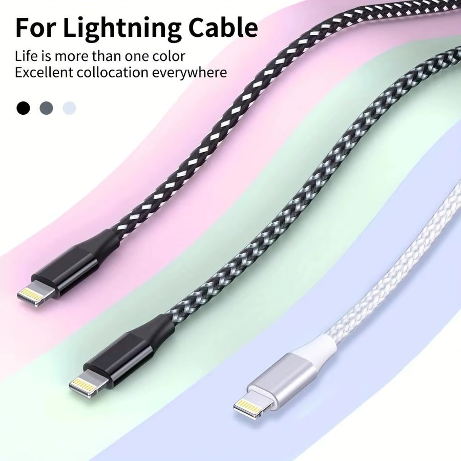 LAIHONEN USB-A auf Lightning-Kabel für iPhone und iPad, 12W Schnellladung, Silber/Weiß - Bild 1