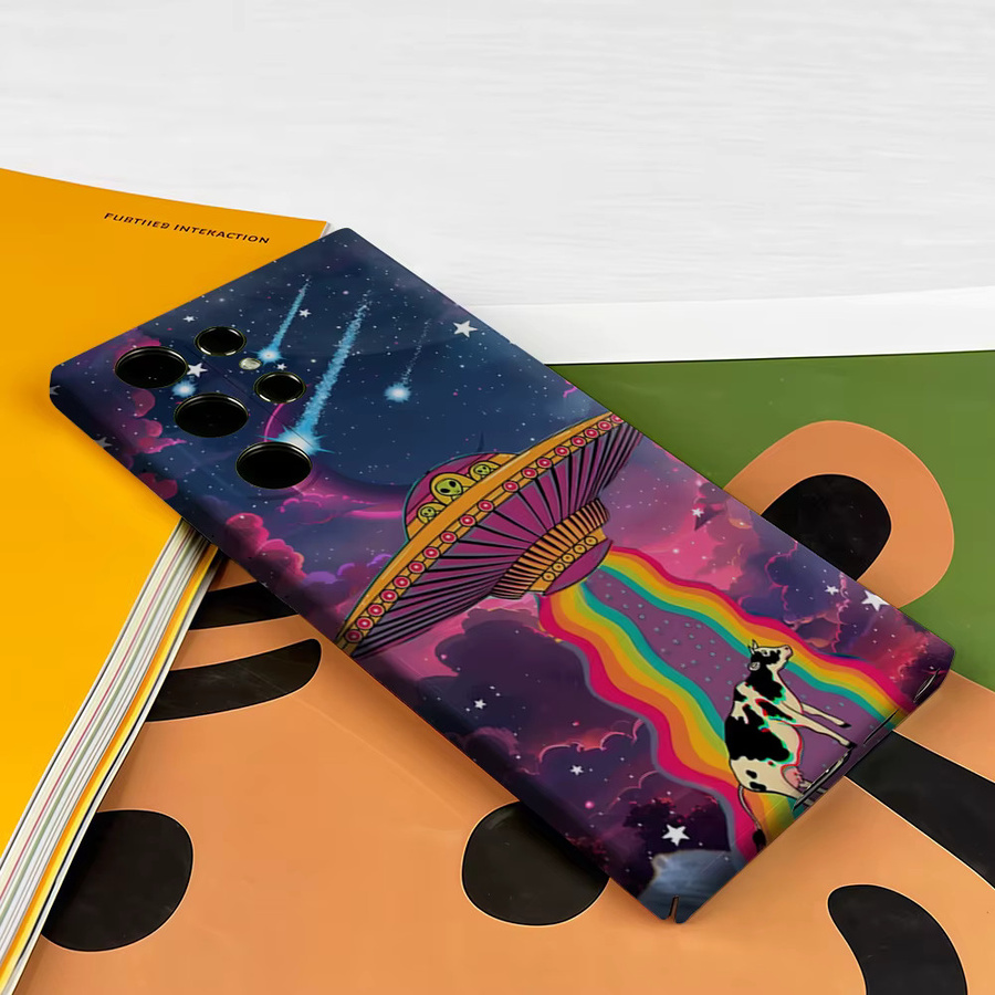Stoßfeste Doppelschicht Handyhülle mit UFO-Abduktions-Kuh-Design für Samsung Galaxy S26 S25 Ultra S24 S23 Ultra Plus, Mehrfarbig - Bild 3