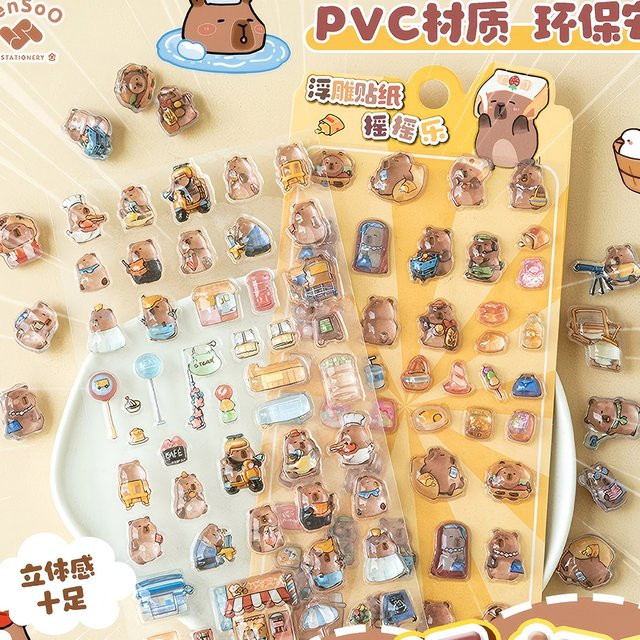 Charile Kawaii Cartoon Capybara 3D Transparent Gelee Aufkleber, 1-teiliges Set - Bild 1