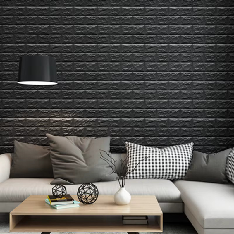 Selbstklebende Tapete in Schwarz mit Ziegelmuster im Industrial-Look, wasserdicht und feuchtigkeitsbeständig für Wohnzimmer und Schlafzimmer - Bild 3