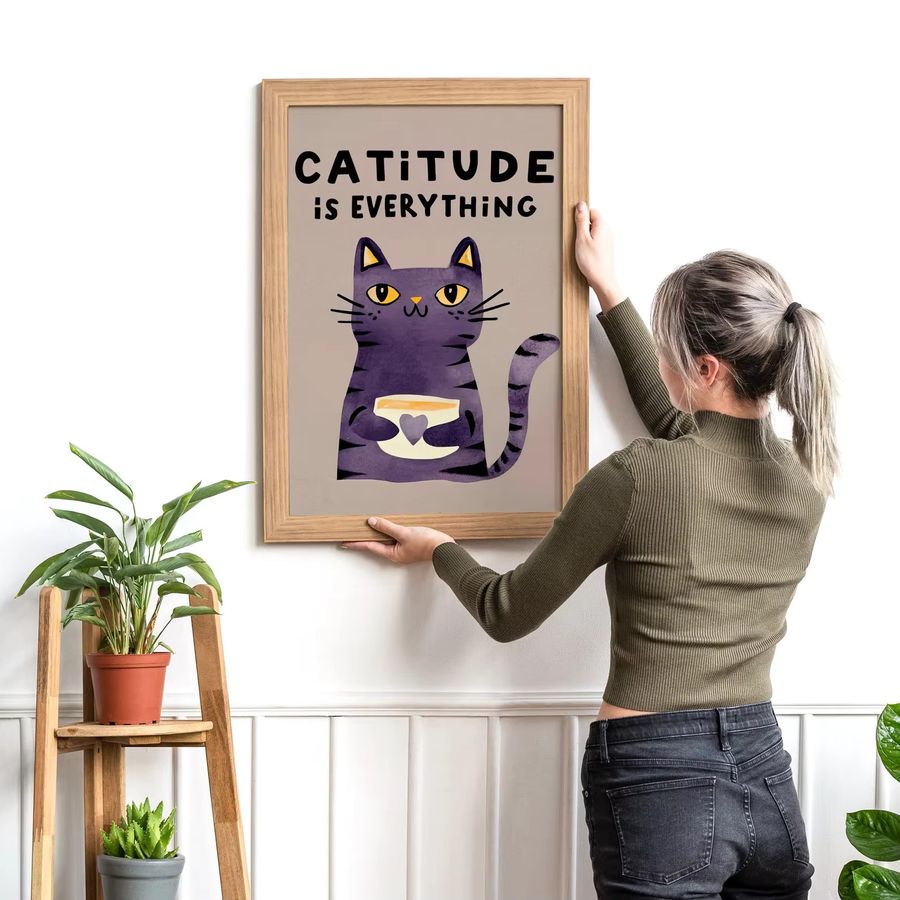 Motivationsposter mit Katzen-Zitat Katitude ist alles in Schwarz als Wandkunst für Kinder - Bild 3