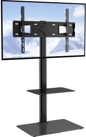 VEVOR TV Ständerhalterung für 32 bis 65 Zoll, schwenkbarer und höhenverstellbarer Bodenständer mit Glasfuß, Schwarz