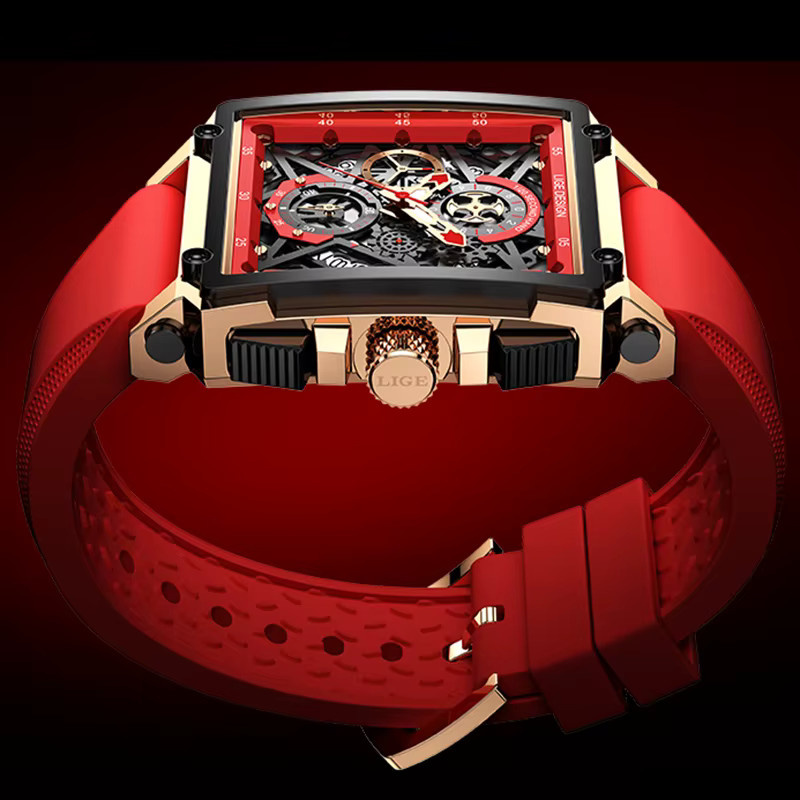 LIGE Armbanduhr Chronograph, Quarz, Rot, Silikon, Herren - Bild 2