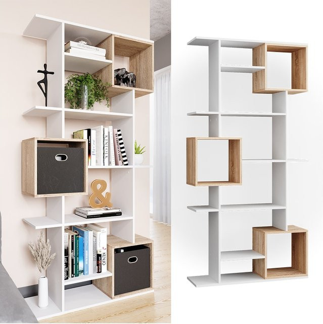 Vicco Bücherregal Cube SON als Raumteiler und Standregal mit 9 Fächern in Weiß - Bild 1