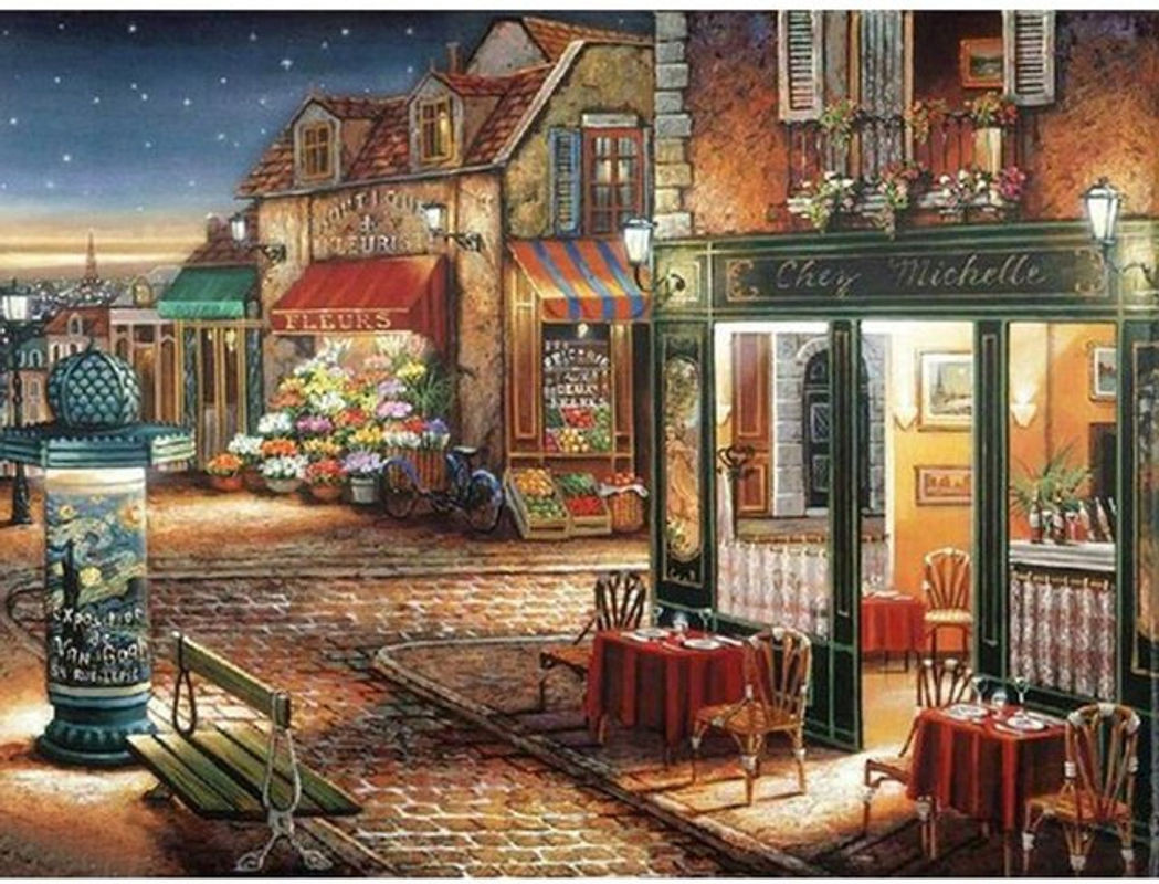 FIYO Diamond Painting Set Europäische Stadtlandschaft bei Nacht, Mehrfarbiges Motiv als Dekoration, Breite: 30 cm, Höhe: 20 cm - Bild 1