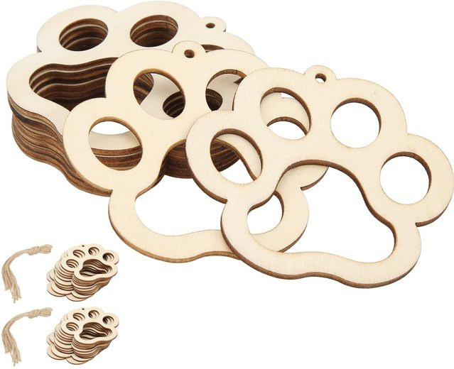 Tooarts DIY Holzschnitzel Bärenfußabdruck als handgemachter Holzanhänger in Beige - Bild 1