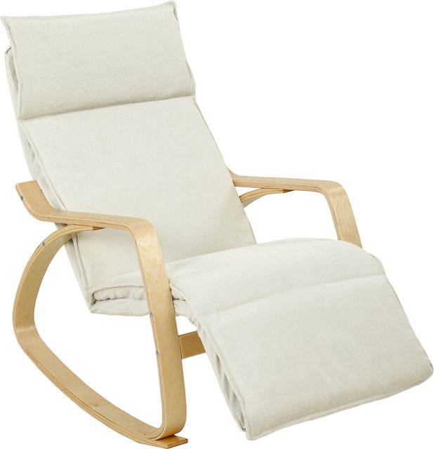 HOMCOM Schaukelstuhl Schaukelsessel mit 5-fach verstellbarer Fußstütze in Leinenoptik, Relax-Sessel mit Armlehnen für Wohnzimmer und Schlafzimmer, Cremeweiß/Beige - Bild 1