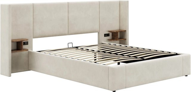 okwish Polsterbett mit USB-Anschluss und Lift-up-Funktion in Beige, B: 160 cm, L: 200 cm - Bild 1