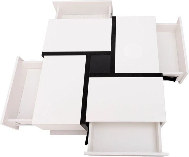 okwish Couchtisch mit 4 Schubladen in Weiß, modernes Liniendesign, B/T/H: 78 x 78 x 36 cm - Bild 1