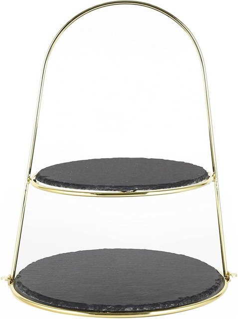 ECHTWERK Schiefer Etagere 2-stöckig mit Bügelgriff in Gold, rund, B/H/T: 29 x 40 x 40 cm - Bild 1