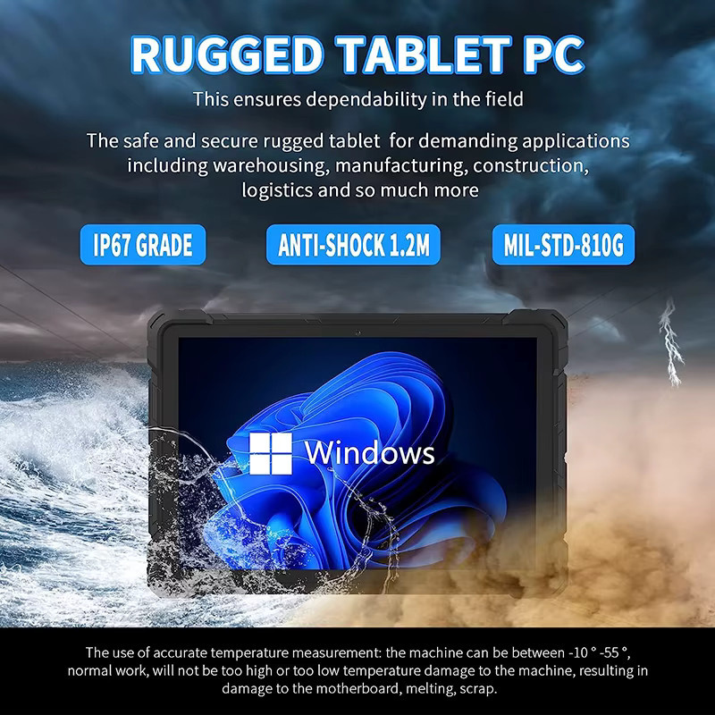 Rugline Robustes 10,1 Zoll Tablet mit Windows 11 Pro, 8GB RAM, 128GB ROM, 4G LTE, GPS, 10000mAh Akku, IP67 Wasserdicht, Schwarz - Bild 2
