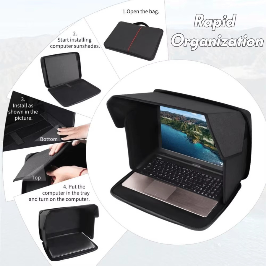 Faltbarer Laptop-Sonnenschutz und Sichtschutzschild in Schwarz für Laptops von 30,5 bis 40,6 cm - Bild 4