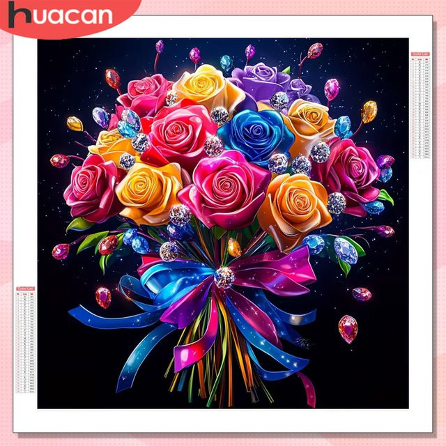 HUACAN Diamant-Mosaik Set Rosen-Blumen Wandkunst in Mehrfarbig, Durchmesser: 20 cm - Bild 1