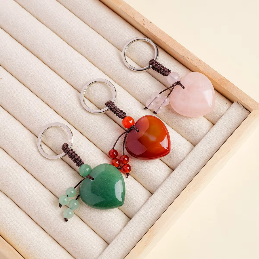 Runyangshi Schlüsselanhänger, Amethyst, Rosenquarz, Kristall - Bild 1