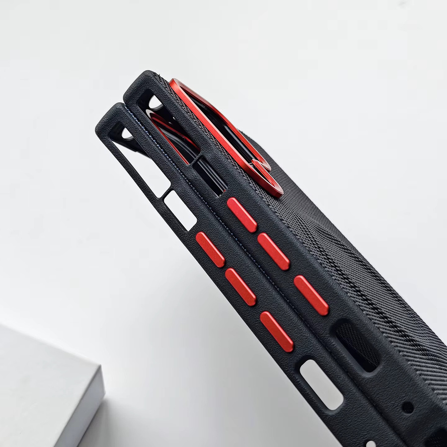 Rutschfeste Samsung Handyhülle aus luxuriösem PU-Gewebe in Grün mit magnetischer Ladefunktion und Sturmschutz für Samsung Galaxy S26 S25 Edge Ultra Plus - Bild 3