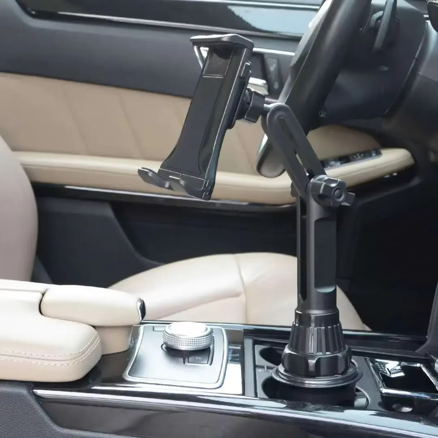 360 Grad verstellbarer Auto Becherhalter mit Tablet und Smartphone Halterung in Schwarz für iPad und Samsung Galaxy Tab - Bild 2