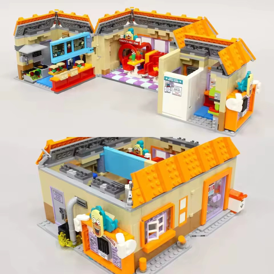 Potdemiel Hamburger-Shop Straßenansicht Gebäude MOC-Modell aus Kunststoff, Mehrfarbiges Desktop-Ornament für dein Zuhause - Bild 3