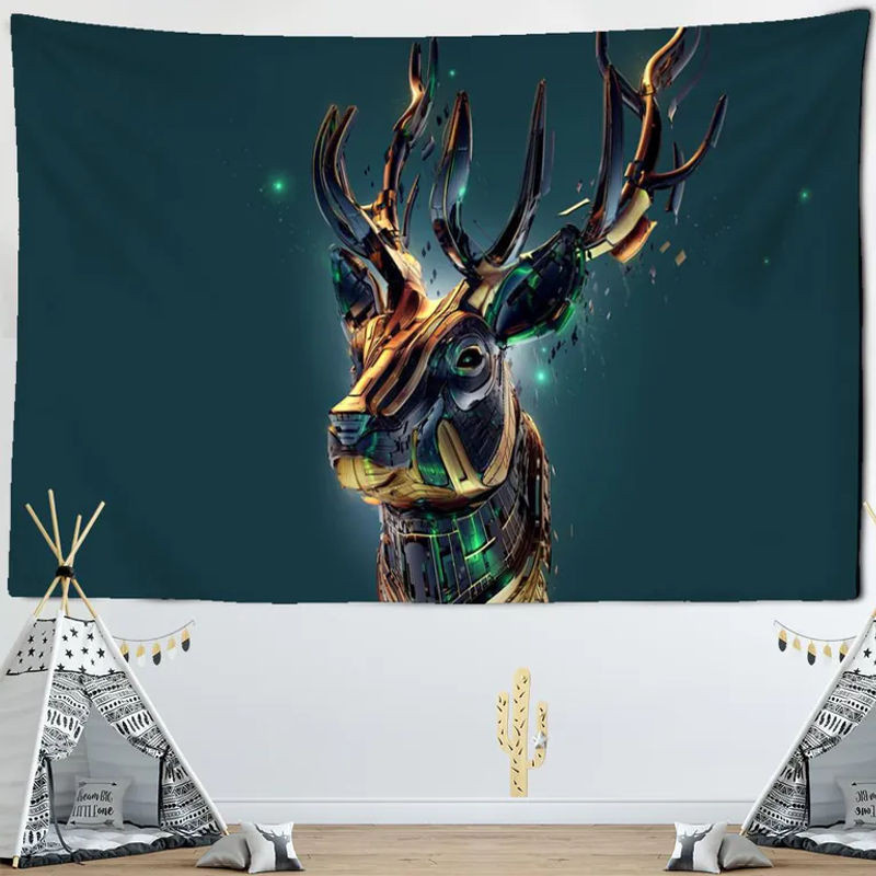 Wandbehang Super Six mit Roboter-Tier-Motiv im Science-Fiction-Stil, mehrfarbiger Boho-Textildruck aus Polyester, B: 95 cm, H: 70 cm - Bild 1