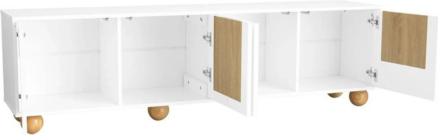 okwish TV-Schrank mit vier Türen in Vintage Holzmaserung, Weiß, B: 175 cm, T: 38 cm, H: 50 cm - Bild 1