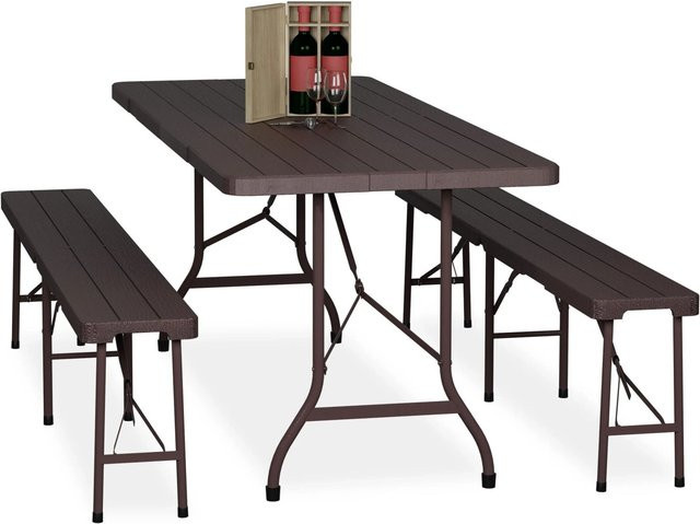 Relaxdays Bierzeltgarnitur aus PE-Kunststoff und Stahl in Braun, klappbar, B/T/H: 180 x 74 x 73 cm - Bild 1