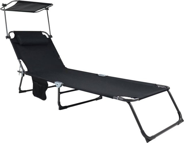 VCM Sonnenliege Bindox klappbar in Schwarz mit stufenlos verstellbarem Sonnendach und Seitenfach aus Textilene, B/H/L: 55 x 24 x 185 cm - Bild 2