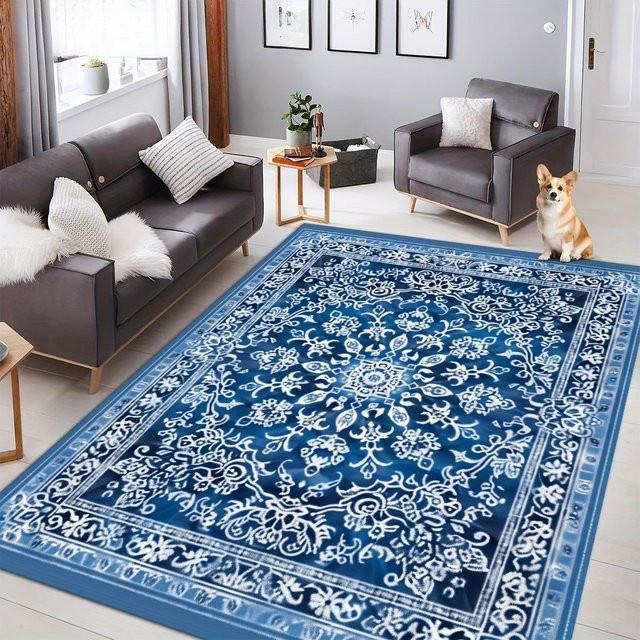 Lodestar Persisch-türkischer Teppich in Blau, geometrisches Design, maschinell gewebt, rutschfest, B/T: 100 x 150 cm - Bild 1