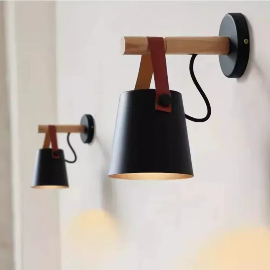 OSABO Nordische LED-Wandleuchte aus Holz in Weiß und Schwarz mit E27 Fassung für Schlafzimmer, Wohnzimmer, Flur, Balkon und Treppe - Bild 3