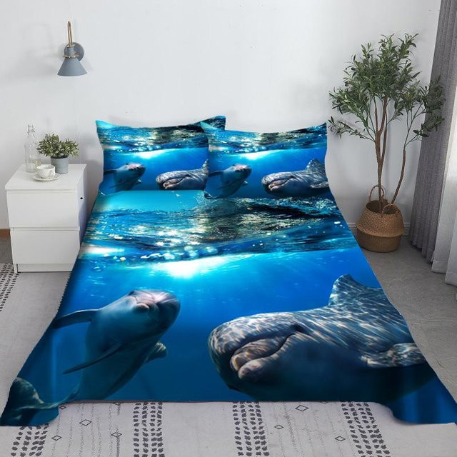 Lodestar Bettwäsche-Set mit 3D-Unterwasserwelt-Print in Blau, bestehend aus Bettbezug und Kissenbezügen aus Polyester, B/H: 220 x 240 cm - Bild 1