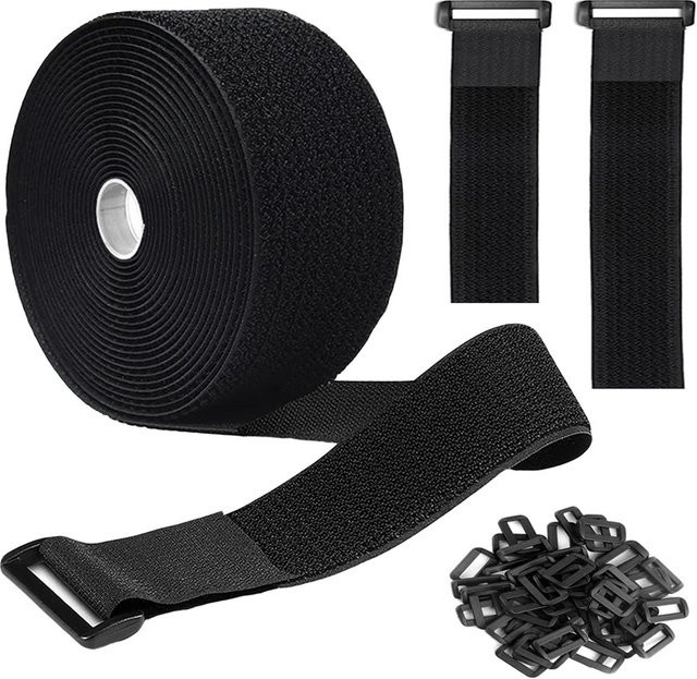 Wiederverwendbare Klettband-Sicherungskabelbinder in Schwarz mit 12 Schnallen, Länge: 5 m, Breite: 5 cm - Bild 1