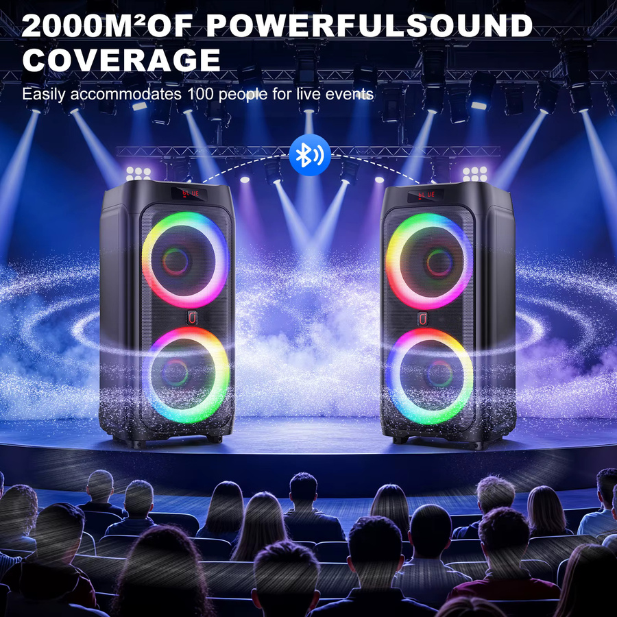 FanFun Karaoke-Maschine mit 2 kabellosen Mikrofonen, tragbarer Bluetooth 5.3 Karaoke-Lautsprecher und PA-System in Schwarz - Bild 7