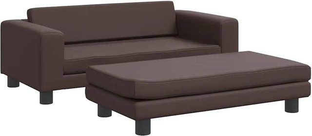 vidaXL Kindersofa mit Hocker Braun aus Kunstleder, B/T/H: 100 x 50 x 30 cm - Bild 1