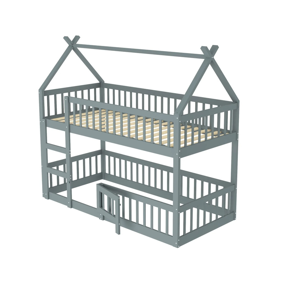 KOMHTOM Etagenbett für Kinder im Loft-Stil mit Treppe, Grau, B/T/H: 90 x 200 x 180,5 cm - Bild 2