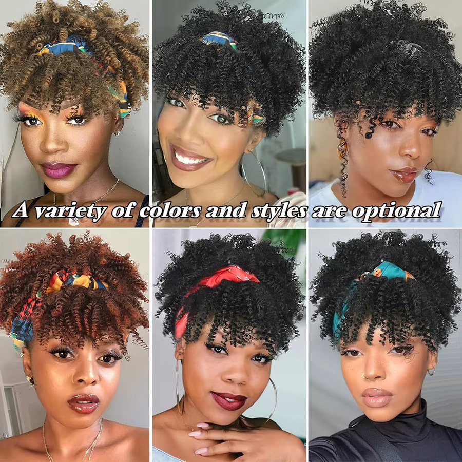Manetique Afro Locken Stirnband-Perücke mit Pony, kurz, synthetisch - Bild 6