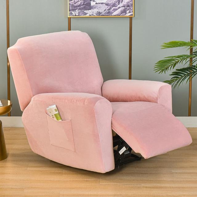 Waschbarer Ohrensessel Möbelbezug aus Samt-Plüsch in Rosa, elastische Sessel-Schutzhülle mit rutschfestem Design - Bild 1