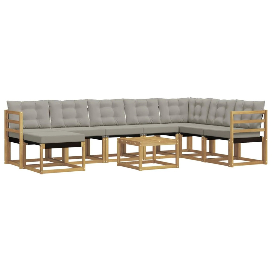 vidaXL Outdoor-Sofagarnitur 9-teilig aus Akazienholz mit Textilene und Kissen in Weiß-Hellgrau - Bild 2