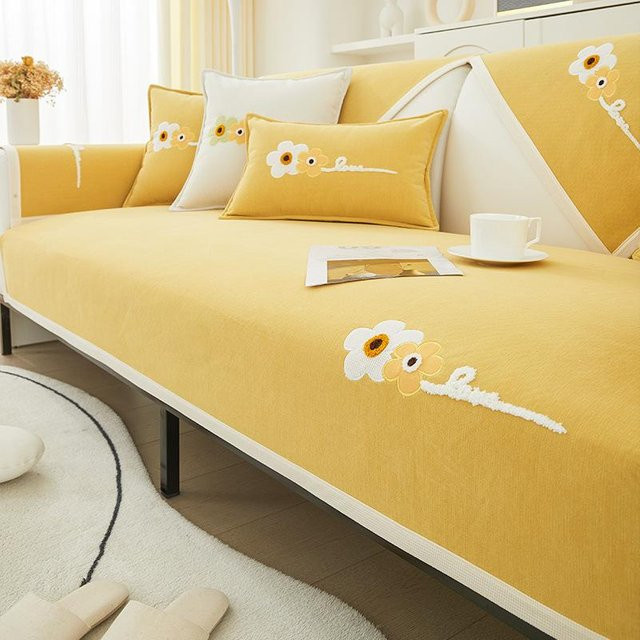 Yiran Furniture Chenille Sofakissen Gelb, Modernes Quadratisches Kissen mit Rutschfestem Bezug, B/B: 70 x 70 cm - Bild 1