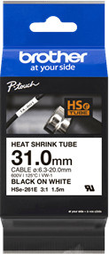 Brother HSe-261E Schrumpfschlauch-Band Schwarz auf Weiß, Breite: 3,1 cm, Länge: 1,5 m für P-Touch PT-D800W, PT-P900W, PT-P900Wc und PT-P950NW - Bild 1