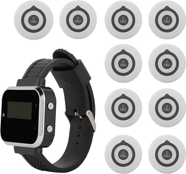 OutsideWorld CTW05+CTT19 Drahtlose Lade-Armbanduhr-Empfänger und Ultradünne Pager Set, Grau und Weiß, mit US-Stecker - Bild 1
