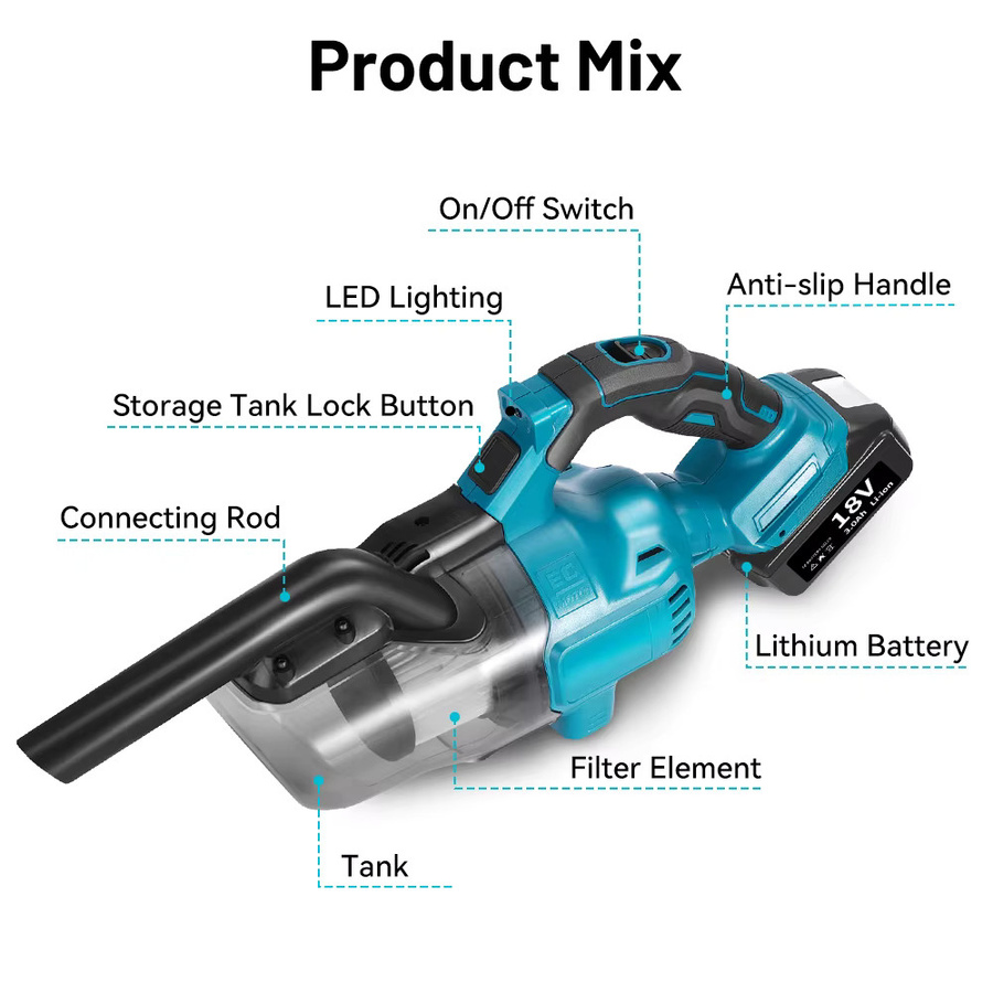YEARTOP Akku Handstaubsauger Cordless Tragbarer Elektrischer Handheld Staubsauger für Makita 18V Akku in Blau - Bild 3